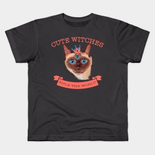 Cute Witches rule the world three eyed cat Kids T-Shirt